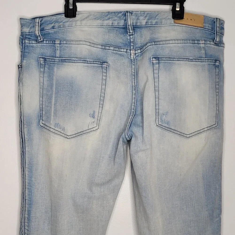 MNML Mens Jeans 40 Ankle Zip‎ Jeans Denim Blue Distressed Button Fly 40x33